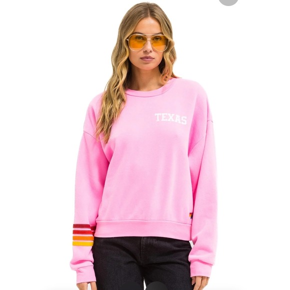 Aviator Nation University of Texas Neon Pink Rainbow Striped Sweatshirt XS Bolt - Picture 2 of 11